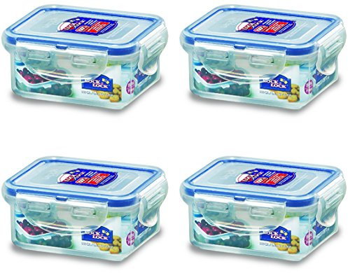 Lock & Lock Rectangular Water Tight Food Container, Set of 4 (6 oz Each)