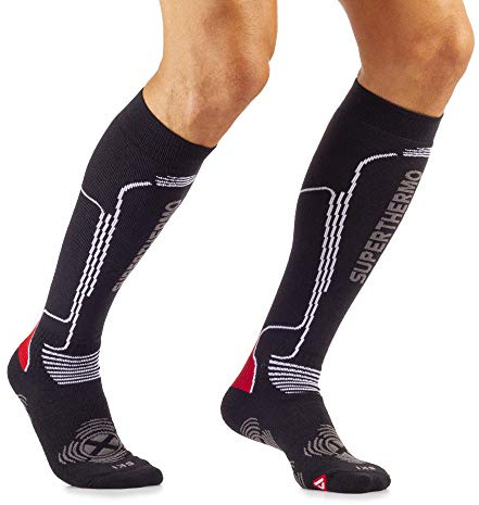 MICO CALZE SKI SUPERTHERMO con Maglia in Primaloft + Lana Merinos + Lycra, 100% Made in Italy, Pesanti e con Potere Isolante, Unisex per Uomo e per Donna Sportivi, in Colore Nero Rosso