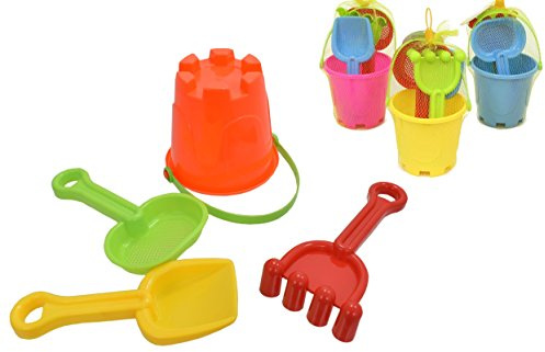 Smiley Face Bucket Set 4pc for Beach Holiday and Sand Pit - Includes Shapes/Bucket/Spade - Randomly selected from 4 colours - By Guilty Gadgets