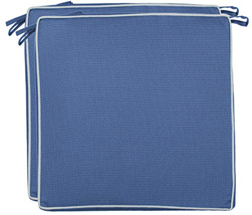Brandsseller Set de 2 Cojines de Asiento 40x40x4 cm – Cojine para Silla Repelente al Agua y Las Manchas con Cintas de Sujeción y Ribete – Interior y Exterior – Cocina,Terraza, Jardín – Azul