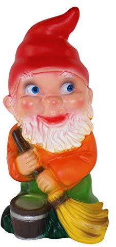 RAKSO Gartenzwerg Deko Garten Figur Zwerg mit Besen und Eimer stehend aus Kunststoff Höhe 20 cm