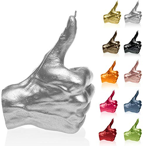 Candellana Kerze in Form eines Daumens | Höhe: 17,5 cm | Silber | Brennzeit 30h | Kerzengröße gleicht 1:1 Einer realen Hand | Handgefertigt in der EU