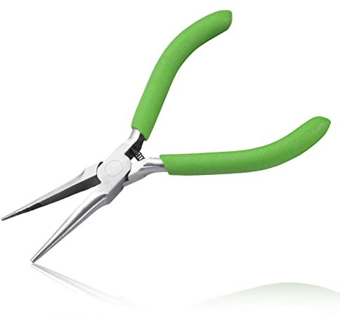 LEONTOOL Small Needle Nose Pliers for Jewelry Making, 5 Inches Long Nose with Tapering Mini Serrated Jaws for Bending Wire, Gripping