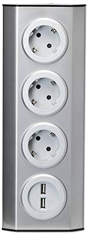 Mehrfachsteckdose 3-fach Steckdosenleiste mit 2-fach USB - zum Beispiel als Tischsteckdose und Steckdosenverteiler - Steckerleiste Stromleiste mit einfacher Montage