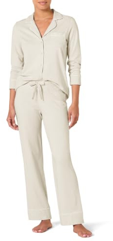 Amazon Essentials Pigiama da donna in modal di cotone con camicia a maniche lunghe e pantaloni lunghi, beige, XS