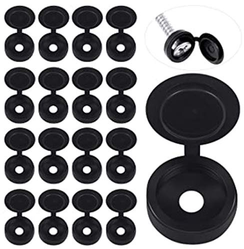 Black Plastic Hinged Screw Covers with Snap on Cap for Wood Screws Cover Caps (10)
