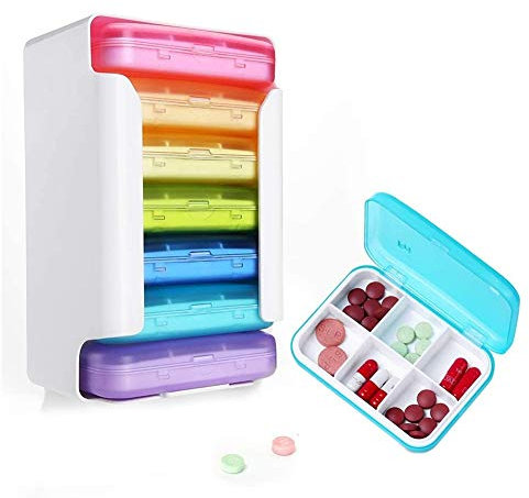 Tablettenbox Tablettenbox 7 Tage - Pillendose 6 Fächer - Medikamentenbox Leicht Zu Öffnen BPA-frei für Vitamine, Fischöle, Nahrungsergänzungsmittel