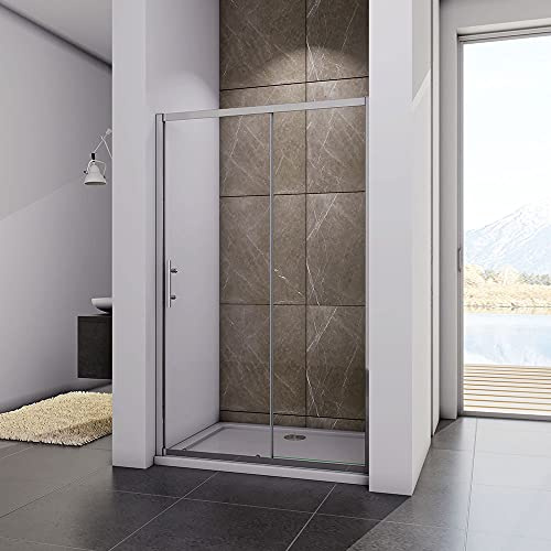 Acezanble 1600mm Sliding Shower Enclosure 5mm Glass Screen Reversible Cubicle Door 1850H with 1600x700mm Stone Tray Free Waste