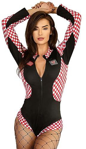 Beauty's Love Red and White Checkered Halloween Sexy Racer Costume - Racer Car Driver Ricky Bobby Costume Woman (Medium)