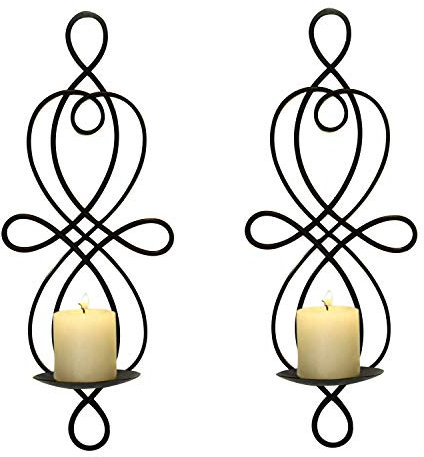 ADECO Wandkerzenleuchter, 2 Stück, schwarzes Eisen, Wandleuchter, Kerzenhalter für Wohnzimmer, Heimdekoration