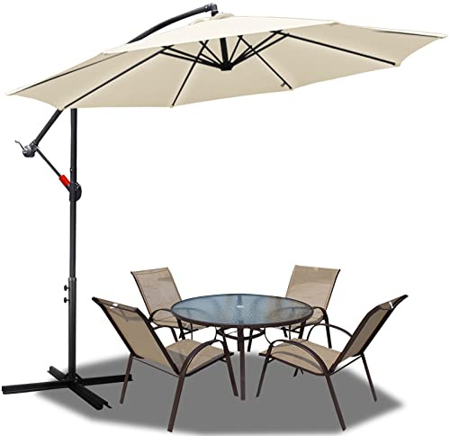 Lospitch Sonnenschirm 350 cm, Alu Ampelschirm mit Kurbelvorrichtung, Sonnenschirm Groß UV-Schutz & Wasserabweisende, Gartenschirm 8 Streben (Beige)