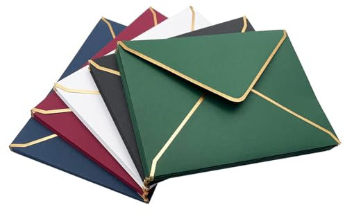 50 Stücke Umschläge, 5x7 Einladungumschläge mit V-Klappe Edle Briefumschläge Umschläge Goldfolienrand Luxuriöse Kuvert für Hochzeiten, Einladungen, Party, Grußkarten Bunt