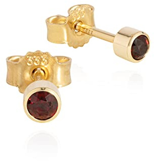 NKlaus Paire de clous d'oreilles calice 333 or jaune mat 8 carats cylindrique Ø3mm grenat véritable3668