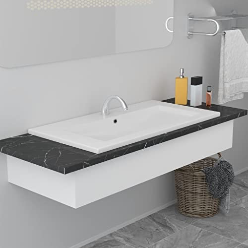 HOMIUSE Einbauwaschbecken 91x39,5x18,5 CM Keramik Weiß Waschbecken Waschtisch Aufsatzwaschbecken Badunterschrank Waschbecken GäSte Wc Waschbecken Ohne Hahnloch Waschbecken Badezimmer Rechteck