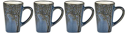 Villa Collection Hela Set de 4 tasses à espresso, petites tasses/godets à café pour espresso, avec anse, en faïence/céramique, diam. 5,5 cm, hauteur 8 cm, 10 cl, bleu foncé