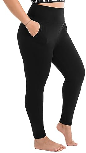 Walifrey Plus Size Leggings with Pockets for Women, High Waist Opaque Tummy Control Leggings Black XXL
