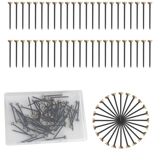 50 Pezzi Chiodi Quadri Acciaio, Ottone Ganci Chiodi, Chiodi Testa Ottone Chiodi Muro con Contenitore Plastica, Ideali per Appendere Quadri, per Gesso e Legno