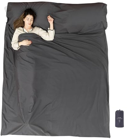 100% Cotton Double Sleeping Bag Liner with Full Zippers, 87”x75” Adult Sleeping Sack for Travel & Camping, 2 Person Travel Sheets for Hotel, Lightweight, All Seasons