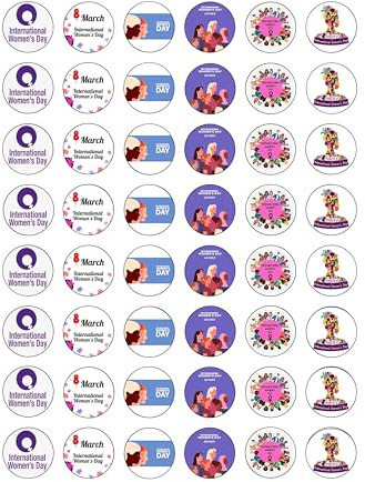 48 International Women's Day TT Edible Wafer Paper Round Cake Toppers Decorations