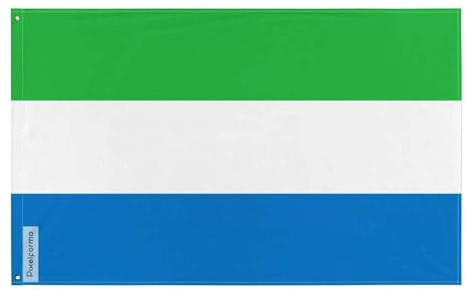 Pixelforma Bandera de Sierra Leona en varios tamaños, 100% poliéster con doble dobladillo 5. 1 ojal cada esquina, 128 x 192 cm