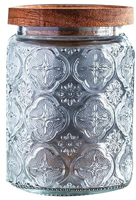 Jarsense Glasdose Vintage Glas Versiegeltes Glas mit Deckel Haushalt Lebensmittelqualität Vorratsdose Kaffeebohnen Teeblatt Vorratsdose Begonie Blumenmuster Groß