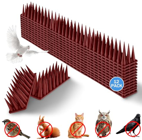 Ceboic 12 Stück Vogelabwehr Spikes Kunststoff, Taubenabwehr Spikes für draußen, Zaun Spikes, Waschbär Katzen Spikes, Taubenspikes für Balkon, Zaun, Garten, Balkongeländer, Dachbalken (Braun)