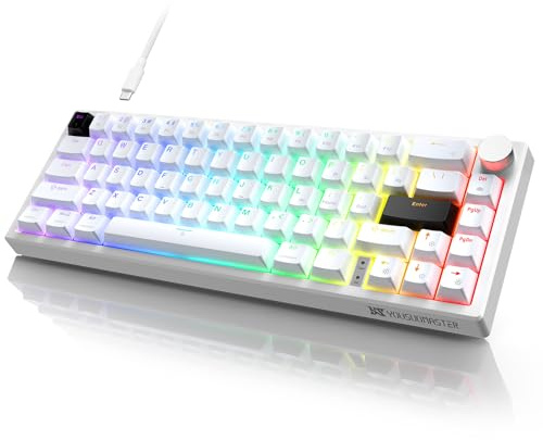 YOUSUOMASTER X82 Teclado para juegos con cable con perilla de volumen, 60% mecánico para teclado de montaje en junta RGB retroiluminado con software, mini teclados con 66 teclas interruptor rojo