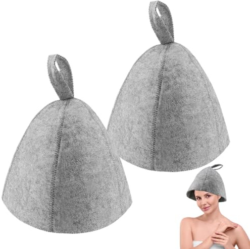 ZJIVQO Saunahut aus dicker Wolle, für Damen und Herren, atmungsaktiver Kopfschutz, ideal für Sauna, heiße Quellen, Badezimmer, Grau, 2 Stück