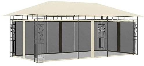 Keyroto Pavillon mit Moskitonetz 6x3x2,73 m Creme, Gartenpavillon, Pavillion, Garten Pavillion, Gazebo, Pavillon Camping, Camping Pavillon