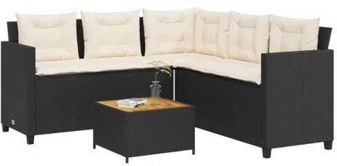 CIADAZ Gartensofa in L-Form mit Tisch und Kissen Schwarz Poly Rattan, Lounge Sofa Outdoor, Garten Loungemöbel, Gartensofa, Gartenlounge - 369048