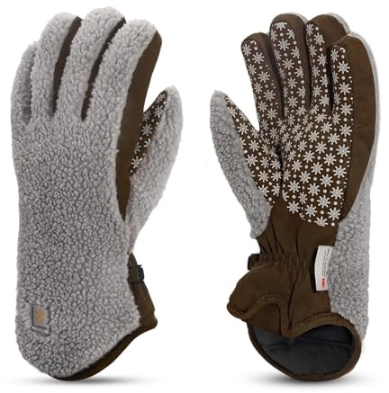 Jökulríki Damen Sherpa Handschuhe Warme Handschuhe für kaltes Wetter Winter(Taupe, M)