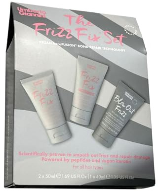 Umberto Giannini The Frizz Fix Travel Hair Set for Dry & Damaged Hair - Shampoo 50ml, Conditioner 50ml and Heat Protection Blow Out Cream 50ml Vegan Keratin Bond Repair for Frizzy Hair