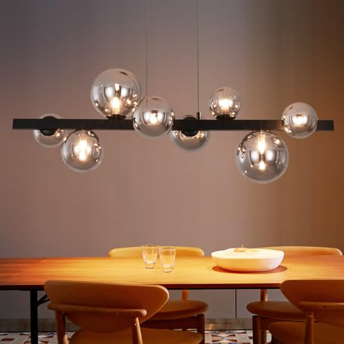 ZMH Pendelleuchte Esstisch Hängelampe Wohnzimmer - Küchenlampe Hängend G9 Hängeleuchte 8 Flammig Esstischlampe Esszimmer Glaskugel Pendellampe Modern Rauchgrau für Küche Hotel (Ohne Leuchtmittel)