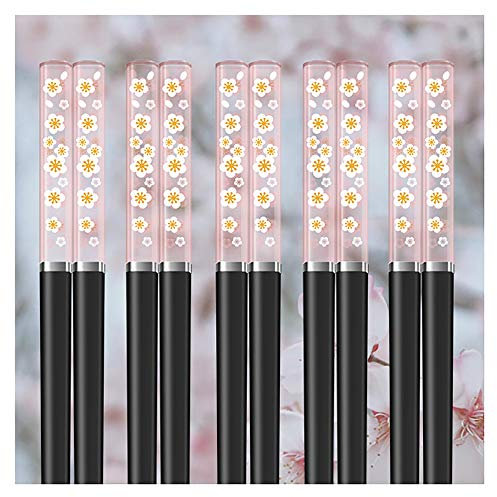 HADECOLL 10 Paia di Bacchette in Fibra di Vetro Nere， Bacchette Cinesi riutilizzabili con Testa d'ambra， Resistenti， Antiscivolo， Resistenti al Calore per Sushi， Noodle，，C