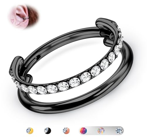 G23 Titan 16G Doppelt Conch Helix Piercing Ohrringe Septum Nasenring Ring | Silber Gold Plated Gestapelt Knorpel Clicker Creolen Tragus Daith für Frauen Männer Innendurchmesser 7-12mm
