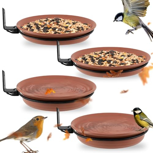 WANDGU 4 Stück Futterstation und Vogeltränke mit Ständer - 2in1 Balkon Vogeltränke und Futtersystem für Balkongeländer zum Anlocken Von Wildvögeln