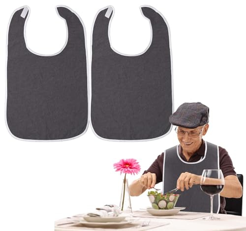 YiJiuBa 2er Latz für Erwachsene, Wasserdichte Lätzchen für Erwachsene, Senioren Mehrweg Waschbar, Unisex Wäscheschutz Senioren mit Klettverschluss, Ältere und Behinderte, Komfortabler Ess