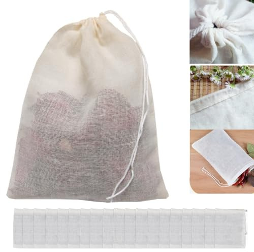 20pcs Gewürzsäckchen Gewürzbeutel Zum Mitkochen Mit Kordelzug,10*15cm Baumwollbeutel Mit Kordelzug Duftsäckchen Zum Befüllen，teebeutel Für Losen Tee Teesieb，stoffsäckchen Für Tee, Kaffee,Gewürzfilter