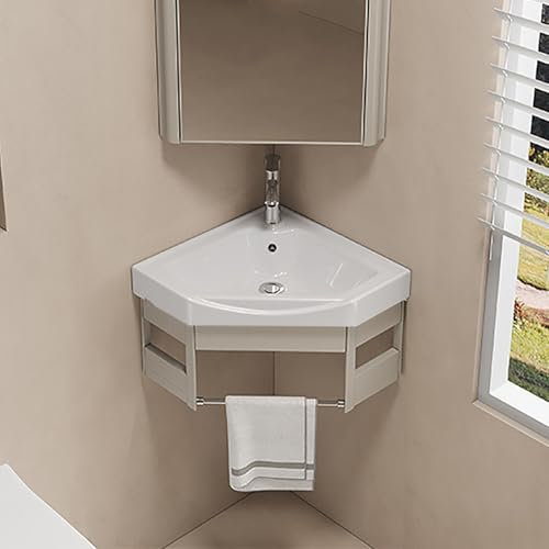 Hynbdes lavabo con mobile da bagno angolare, adatti per bagni, toilette, camere degli ospiti, piccoli appartamenti, Cachi-38 * 38