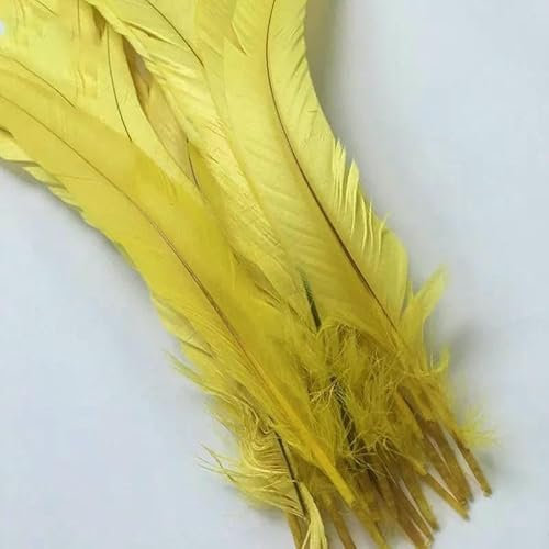 100 Stück 30–35 cm natürliche Hahnenschwanzfedern für Dekoration, Bastelfedern, Weihnachten, DIY, Fasanenfedern, Gelb