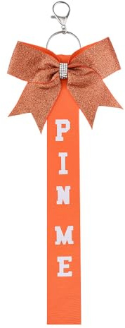 Guqqeuc Pin Me Cheer Ribbon Schlüsselanhänger für Mädchen und Frauen, Cheer Bow Halter für Rucksack, Glitzer, Cheer Bow Schlüsselanhänger für Tasche, Rucksack, Handtasche, Orange, S