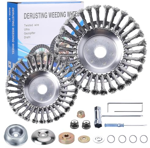 2 Pièces Tête Brosse Désherbage pour Débroussailleuse, Remplacement Tête Brosse Debroussailleuse, avec Accessoires, Convient au Jardinage, Pelouse-Brosse Debroussailleuse (6+8 Pouces)