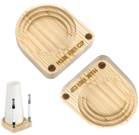 YIMOYIYA Set di 2 portabicchieri in legno con fessura per pennarelli, dispenser per bicchieri in plastica/carta, per feste, cucina, picnic, compleanni, barbecue e riunioni di vacanza