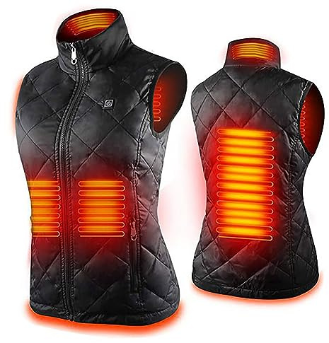 Chaleco Calefactable Mujer,Chaleco Calentador Eléctrico con 5 Zonas de Calefacción 3 Temperaturas Ajustables Cálido Cómodo Chaqueta Calefactor Lmpermeable Lavable For Camping, Caza, Pesca y Esquí