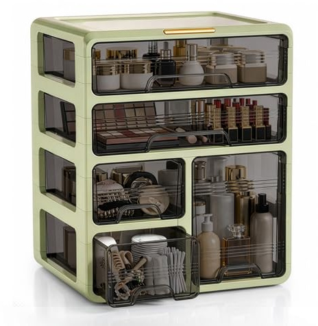 Toemics Schreibtisch Organizer mit 5 Schubladen Durchsichtig Schubladenbox Büro Zubehör Sortierboxen Make up Schubladenschrank
