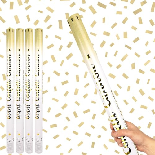 Gold Paper Biodegradable Extra Large Confetti Cannon 80cm – Pack of 4 – Party Poppers Environment Friendly Confetti Popper Shooter for Weddings, Parties, Celebrations & Events