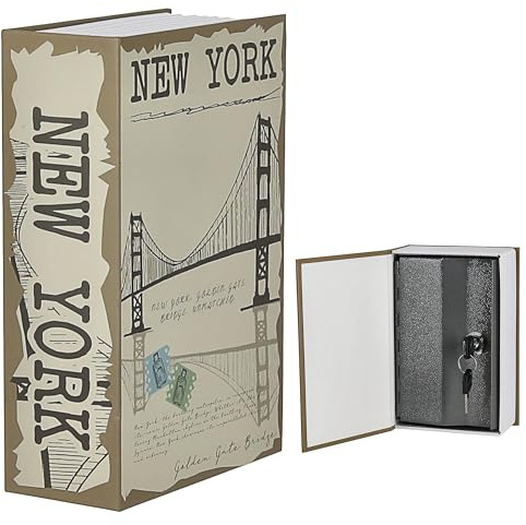 Tresor Buch New York | 11,5x18x5,5cm Metall Papier 2 Schlüssel | Buchsafe Geldversteck Minitresor Versteck für Wertsachen (1 x Buchtresor New York)