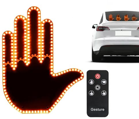 PRETTI Car Finger Light with Remote, 4 Gesture Modes Funny LED finger Sign, Gesture Light Car Accessories, Novelty Finger funny Gifts for him Men Women, Unique Cool Car Gadgets