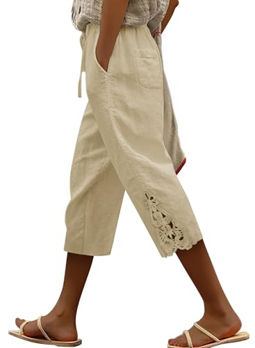 CHICZONE Women Capri Pants Lightweight Drawstring Elastic Waist Summer Casual Trousers with Pockets