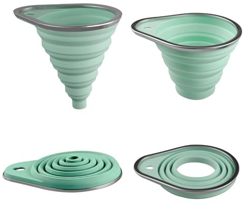 YapitHome Lot de 2 entonnoirs pliables en silicone (grand + petit) – Entonnoir de cuisine pliable avec bord en acier métallique pour huile, bière et transfert de liquide alimentaire (vert)